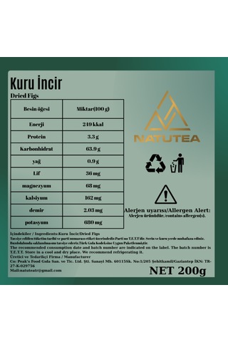 Natutea Kuru İncir 200 G Kuru Meyve 200 G
