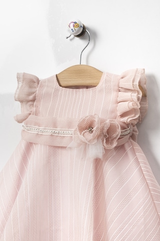 Lamato Baby Yazlık Özel Günler İçin Taşlı Kemerli Abiye Çiçek Aksesuarlı Kız Elbize Pembe