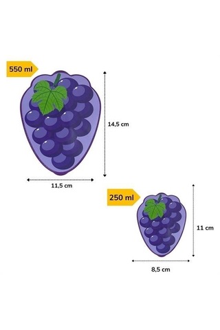 2'li İç İçe Geçebilen Üzüm Model Saklama Ve Beslenme Kabı Seti 550 Ml + 250 Ml Mor