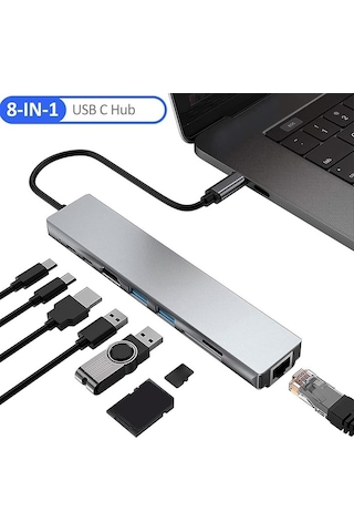 Taplın 8 In 1 Type C To Hdtv Çok Portlu Hub 4k Hdmı Pd Rj45 Usb 3.0 Sd Tf Çevirici Adaptör