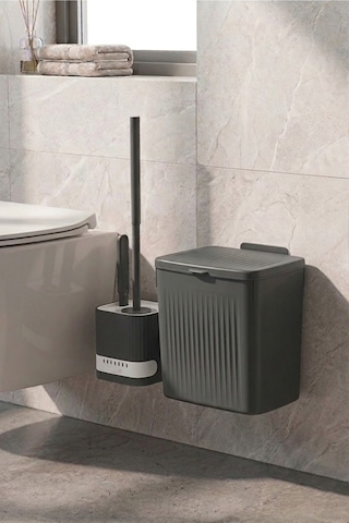 Banyo Çöp Kovası Ve Klozet Fırçası Duvara Yapıştırmalı Antrasit Fırça Antrasit-antrasit