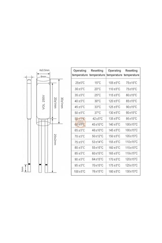Kablolu Termostat Ksd9700 Nc 10a 80 C Normalde Kapalı