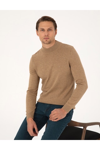 Pierre Cardin Camel Melanj Slim Fit Yarım Balıkçı Yaka Basic Triko Kazak 50315457-vr122
