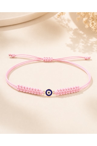 14 Ayar Altın Nazar Boncuklu El Örgüsü Pembe İp Bileklik 0,30 Gr Altın Altın - Pembe