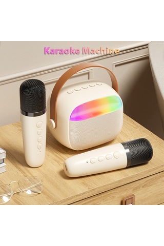 Teltree K30 Beyaz Dışarıda Taşınabilir Bluetooth Hoparlör, Renkli Işık Ve İki Mikrofon İle Karaoke Desteği, 6w Ses Gücü, 5.0 Bluetooth Sürümü