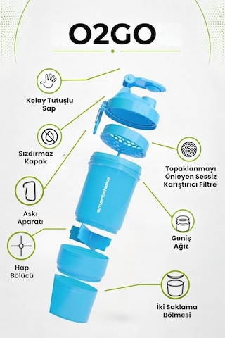Smartshake Original2go Serisi 600 Ml Neon Mavi Protein Shaker