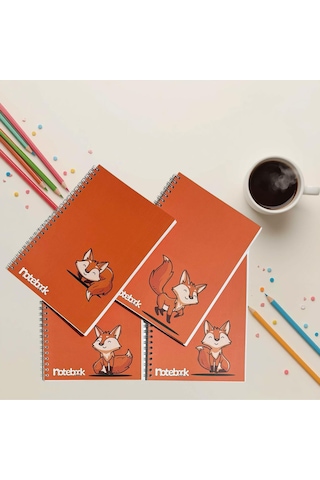 A5 Spiralli Tilki Konsept Defter 40 Yaprak 4'lü Tamamı Çizgisiz