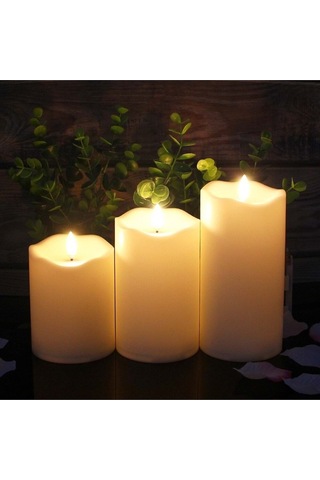 Plentiful Alevsiz Titreyen Led Mum Büyük Boy 3lü Set Kumandalı Beyaz