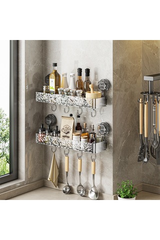 Reedark Banyo Dalgalı Desenli Süctionlı Rahat Kurulum Duvarlı Depolama Rafı - Gri Diğer