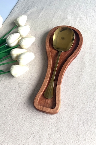 Ahşap Kirli Kaşıklık - Kaşık Altlığı / Kepçelik 27x11 Cm Doğal Kayın Ağacı - Kl-kp52s7