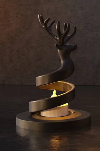 3d Baskı Spiral Ren Geyiği Mumluk Yılbaşı Dekoratif Ren Geyiği Tealight Mum Tutucu - Siyah Çok Renkli