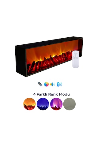 Arif Dekoratif Yapay Elektrikli Şömine - 70x25x15 Cm - Farklı Renk Modları, Kumandalı, Bluetooth