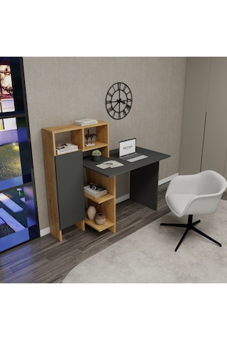 Arnetti Buğra Dolaplı Raflı Çalışma Bilgisayar Masası Antrasit Safirmeşe Antrasit - Safirmeşe