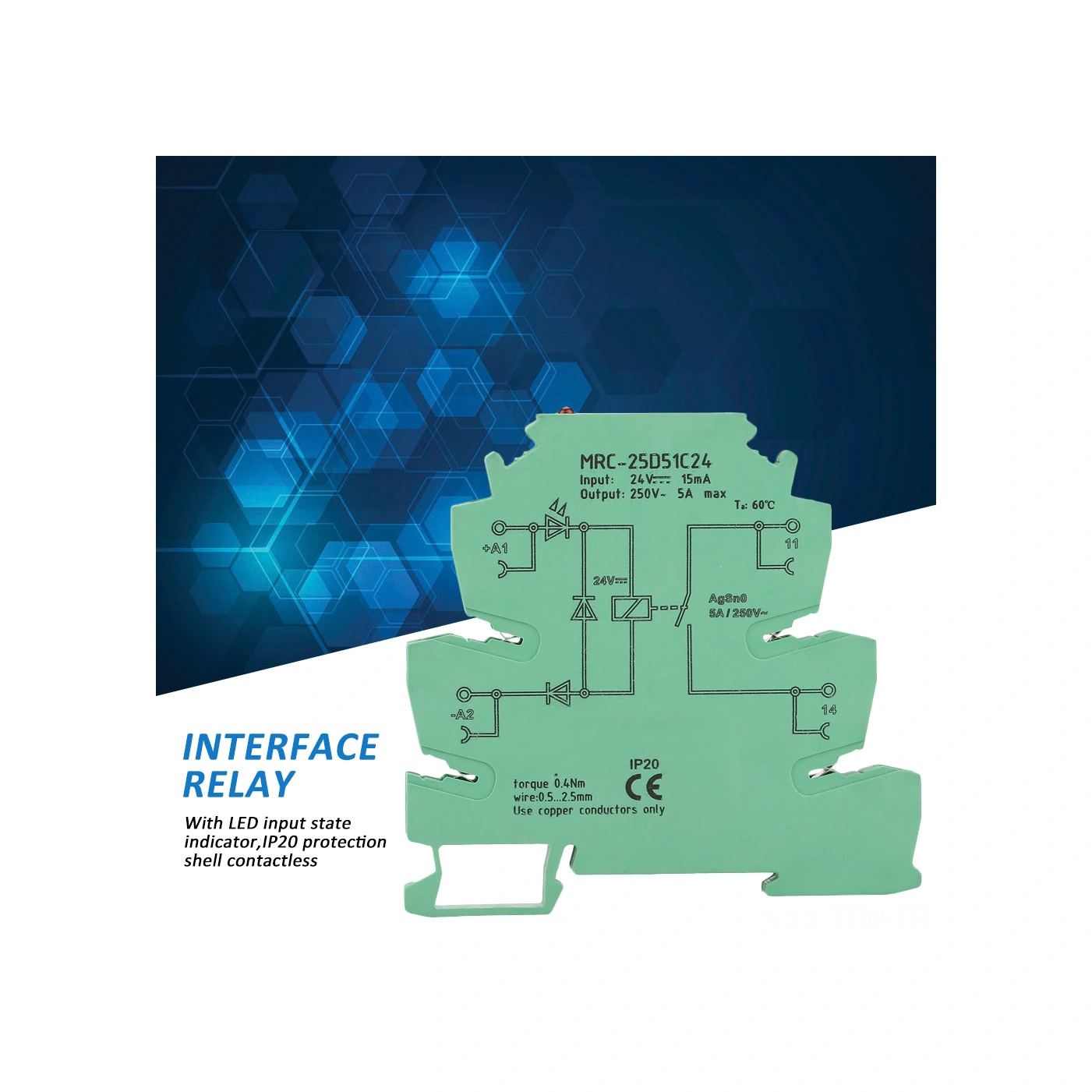 Tenfowee Plc Arayüz Rölesi Mrc-25d51c24: 5a No, 24vdc Giriş, Led Gösterge, Ts-35 Ray Montaj, Agsno2 Kontak, 4kv İzolasyon