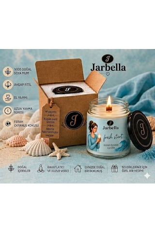 Jarbella, %100 Doğal Soya Mum, 220gr, El Yapımı, Ahşap Fitil, Okyanus Kokulu, Ev Ve Hediye İçin İdeal 001 - Beyaz