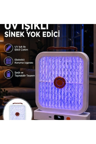 Uv Işıklı Şarj Edilebilir Sinek Yok Edici Elektrikli Lamba Beyaz