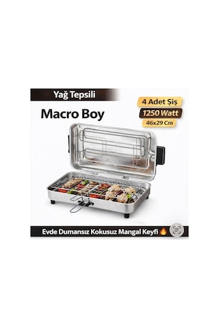Taner Macro Boy Elektrikli Izgara 46 x 29 CM 1250 W Büyük Boy + 4 Adet Şiş