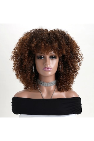 16 İnç Kıvırcık Peruk Yumuşak Kabarık Sentetik Dantel Ücretsiz Çok Renkli