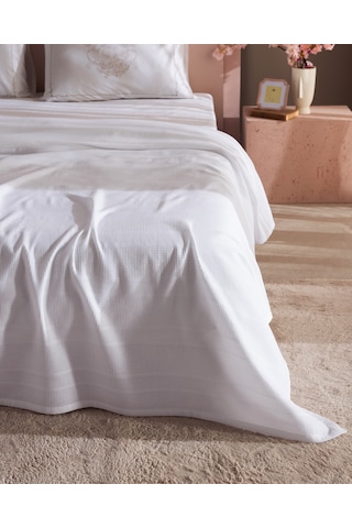 Madame Coco Mathilda Tek Kişilik %100 Pamuk Karde Düz Pike Takımı - Beyaz 8684427200391 Beyaz