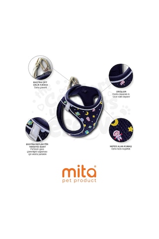 Mita Air Mesh Kedi Köpek Göğüs Tasması Çift Reflektörlü, Terletmeyen Space Çok Renkli