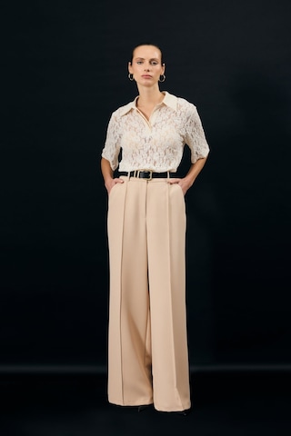 Sateen Kemer Detaylı Pantolon - Bej-137346