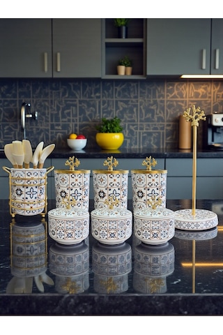 Çeyiz Seti - 103 Ceramic Desen Mutfak Seti Gold Kahverengi