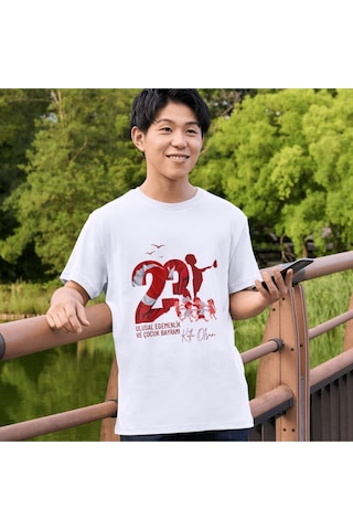 Alpşan Ticaret 23 Nisan Tişört 23 Nisan T-shirt Beyaz Çocuk Yetişkin Tişört Unisex T-shirt Çocuk Bayramı 53 Beyaz