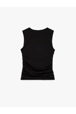 Koton Pamuklu Slim Fit Drape Detaylı Kare Yaka Kolsuz Bluz Siyah 6sak10172ek Siyah