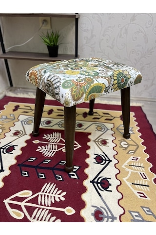 Trend Ceviz Yeşil Retro Ahşap Ayak Uzatma Pufu Makyaj Koltuğu Bench Tabure