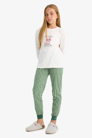 Defacto Kız Çocuk Pijama Takımı Baskılı Uzun Kollu Üst Kareli Uzun Alt F1083a825auer105 Ekru