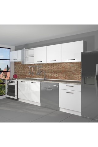 Decoraktiv Elite 280 Mdf Hazır Mutfak Dolabı - Tezgah Dahil - Parlak Beyaz