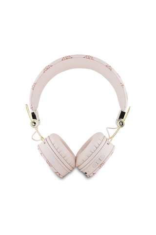 Guess Lisanslı Pu Desenli Metal El Yazısı Logolu Kulak Üstü Bluetooth 5.3 Kulaklık Pembe