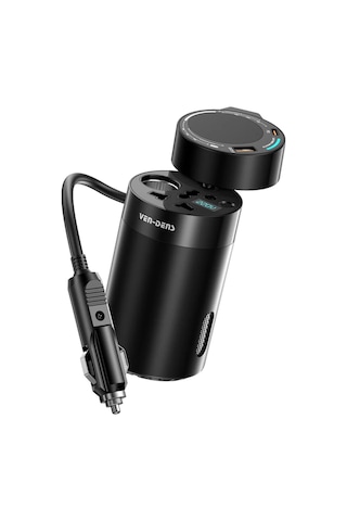 Ven-dens Vd-cc024 200w Maksimum Toplam Çıkışlı Araç İnvertörü, 12 24v Giriş, 200 240v 150w Ac Priz, 12v Dc Çıkış, Usb Ve Type-c Hızlı Şarj, Dahili Type-c Kablo