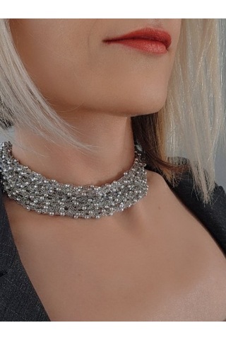 Top Zincir Modüler Örme Çelik Zincir Uzun Konsept Silver Renk Kolye