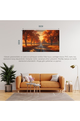 Doğa Ve Manzara Yatay Sonbahar Ağaçlarının Arasında Ufka Doğru Uzanan Yalnız Yol 05 Çerçevesiz 90x60cm Pvc Tablo