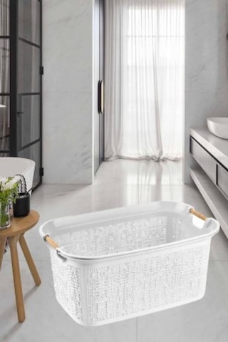 Woow Çamaşır Sepeti - Çamaşır Sepeti - Plastik Sepet 30 Lt - Beyaz Beyaz