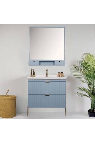 Kobos Noble 80 Cm Banyo Dolabı Seti Light Blue Mavi
