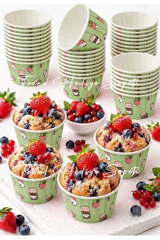 50'li Mint Yeşili Dondurma Desenli Muffin Kek Kalıbı Cupcake Kek Kapsülü , Airfryer Uyumlu Mint Yeşil
