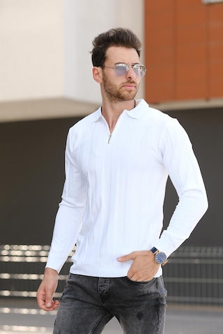 Oksit Vilnius Slim Fit Çizgili Gömlek Yaka Yarım Fermuarlı Erkek Triko 001