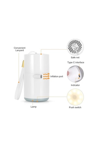 Pazly Siyah Işıklı Mini Hava Pompası - 1400mah Şarj Edilebilir - Kablosuz Şişirme Pompası/ Siyah