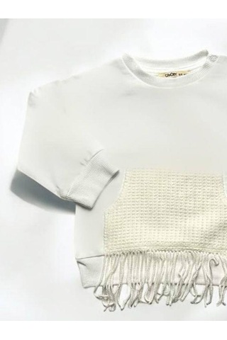 Çikoby Kız Bebek Püskül Detaylı Sweatshirt-14850 Ekru