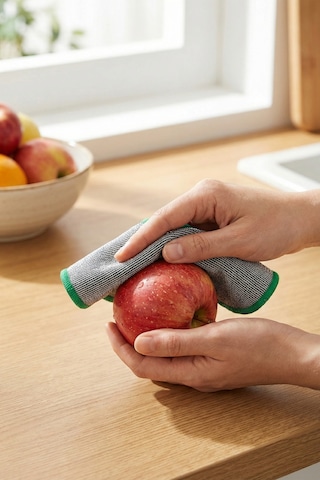 Twino 3'lü Meyve Sebze Ovma 15x15 Güçlü Mikrofiber Islak Kuru Temizlik Mutfak Gıda Temizleme Bezi