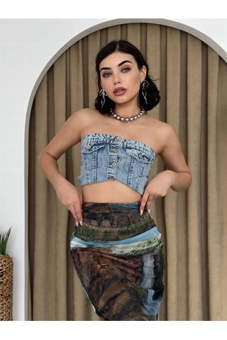 Etiler Collection Lara Transparan Midi Etek Desenli