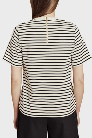Brooks Brothers % 100 Pamuk Çizgili Bisiklet Yaka Fermuar Detaylı T-shirt Bayan T Shirt Bbss26fts003203 Ekru-siyah