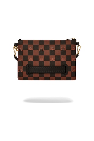 Sprayground Peeking Character Check Pouchette, Kahverengi Unisex El Ve Omuz Çantası El Çantası