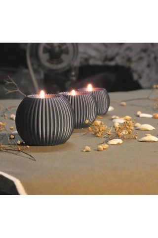 3 Lü Tealight Mumluk Seti Dekoratif Ev & Salon Mumluğu Hediyelik Set Koyu Gri