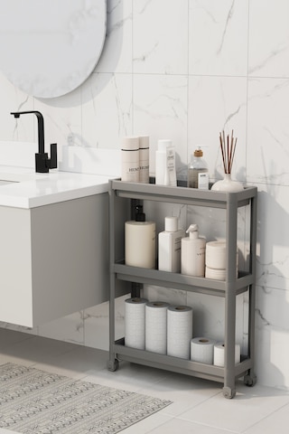 Mithra Life 3 Katlı Tekerlekli Slim İnce Gri Banyo Mutfak Rafı Mıt1127 Gri