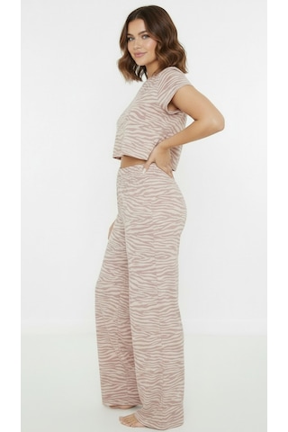 Merlot Büyük Beden Pembe Zebra Desenli Pijama Takımı Pembe