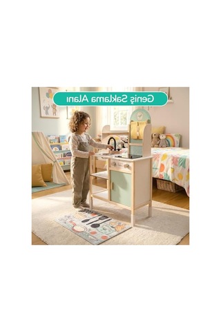 Montessori Eğitici Ahşap Mutfak Seti, Led Ocaklı Rol Yapma Oyunu İle Eğlenceli Açık Gri
