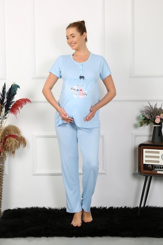 Akbeniz Kadın Kısa Kol Hamile Lohusa Pijama Takımı Mavi 45210-mavi